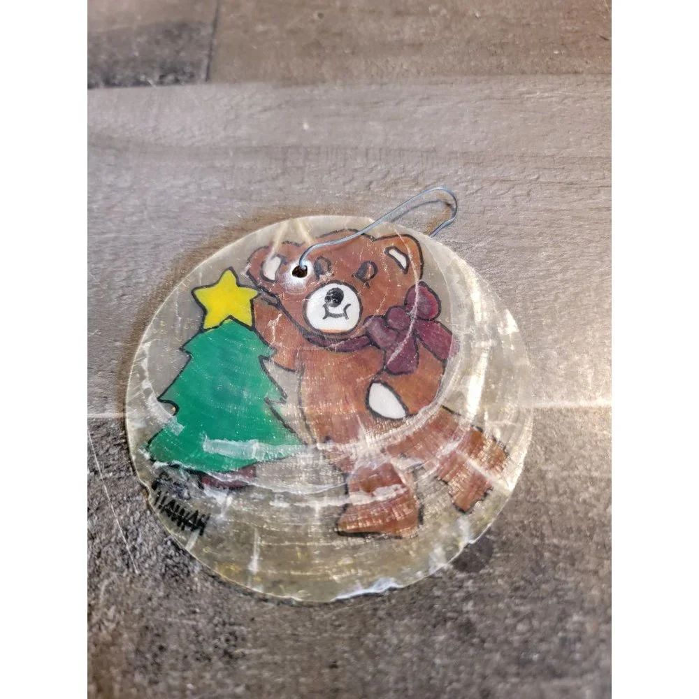 Vintage Stained Teddy bear bow tree‎ ornament xmas